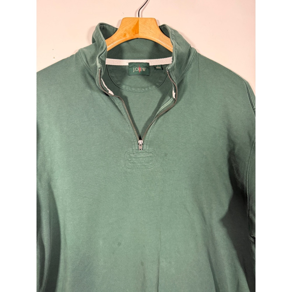 J.Crew Mens Large Forest Green Quarter Zip Pullover Ribbed Cotton Sweatshirt